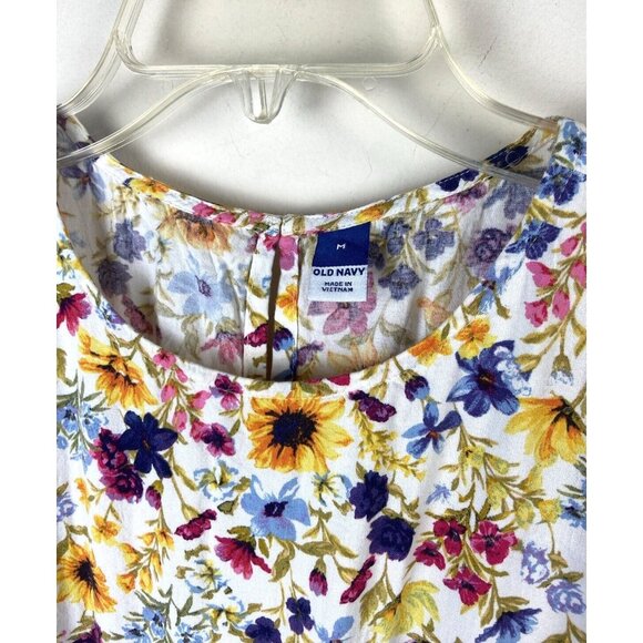 Old Navy Womens Dress Sz M Wildflower Floral Puff Midi Tiered Swing cottagecore - Picture 8 of 13